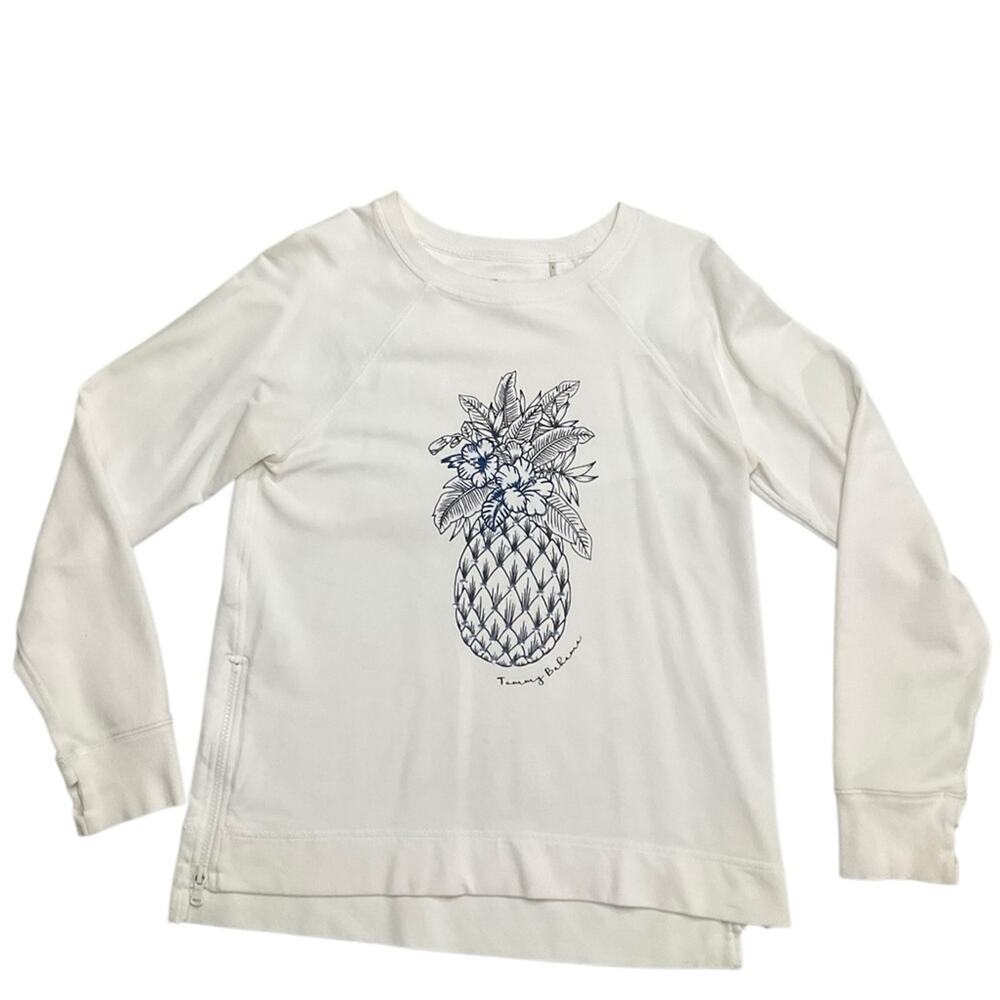 Tommy Bahama White Long Sleeve Top with Pineapple Sequin Design Size Small